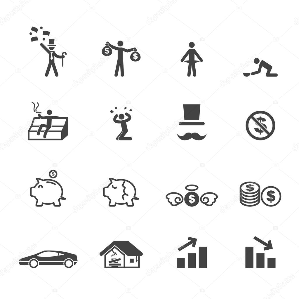 Rich and poor icons, mono vector symbols