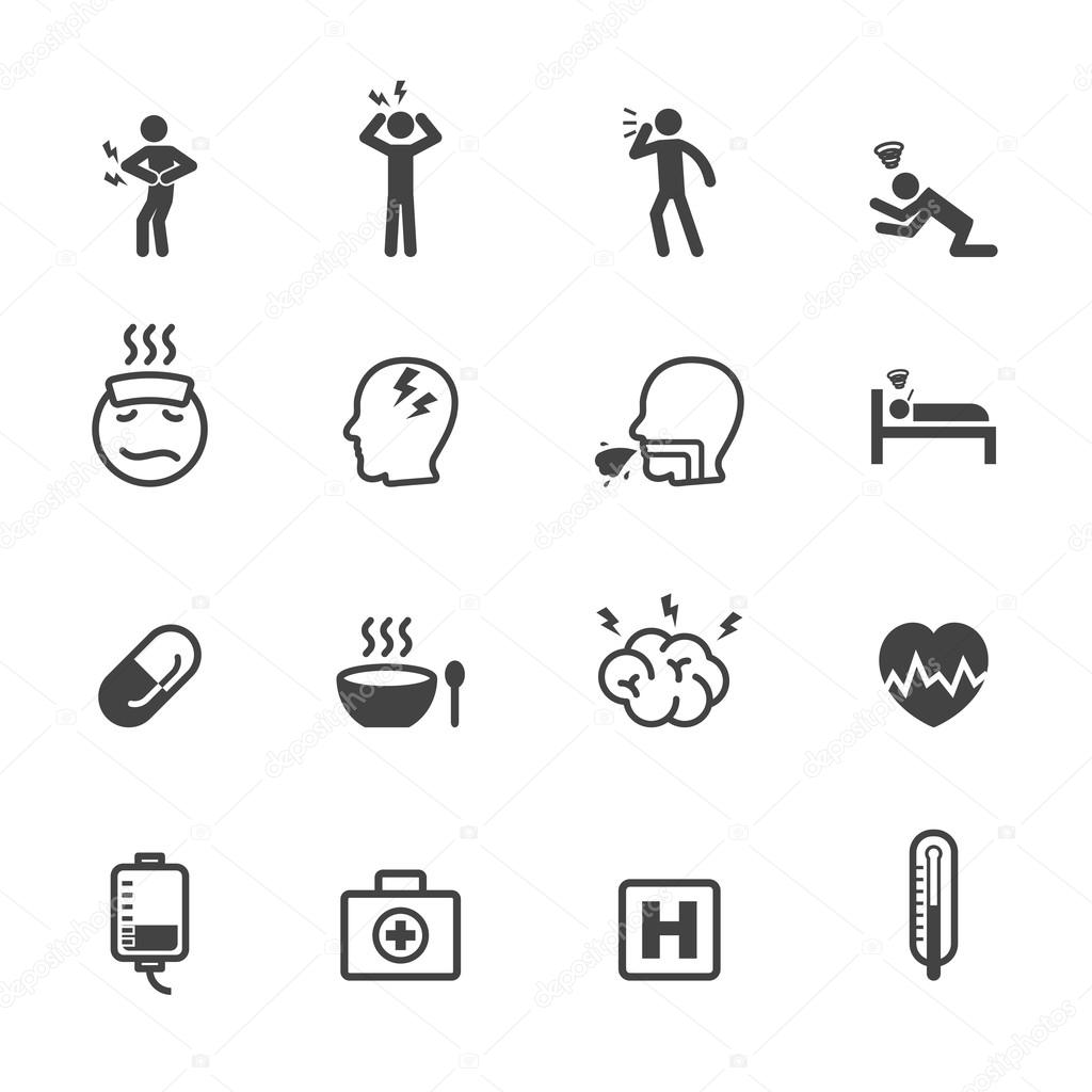 Sick icons, mono vector symbols