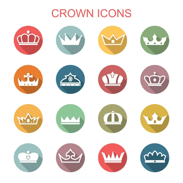 Crown långa skugga ikoner — Stock vektor