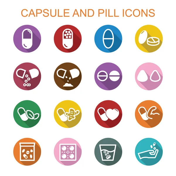 Capsule en lange schaduw pictogrammen pil — Stockvector