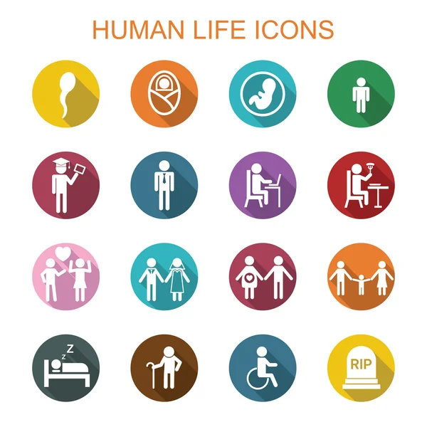 Human life long shadow icons — Stock Vector