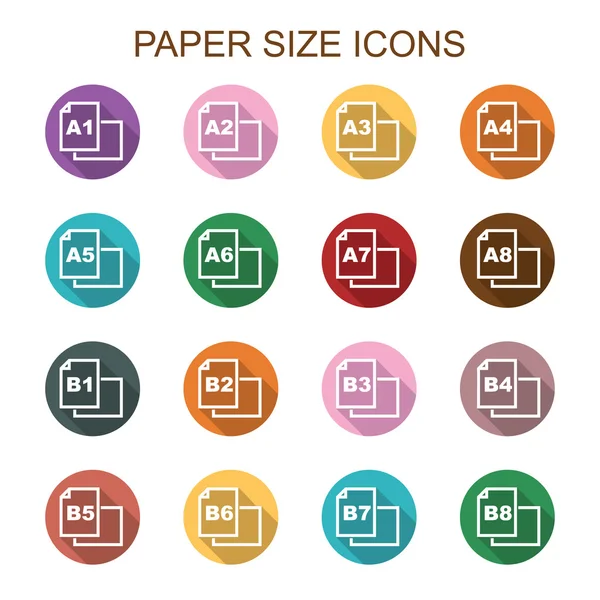 Tamaño de papel iconos de sombra larga — Vector de stock