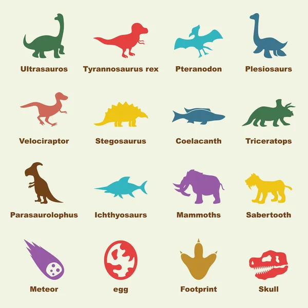 Elementos de dinosaurios — Vector de stock