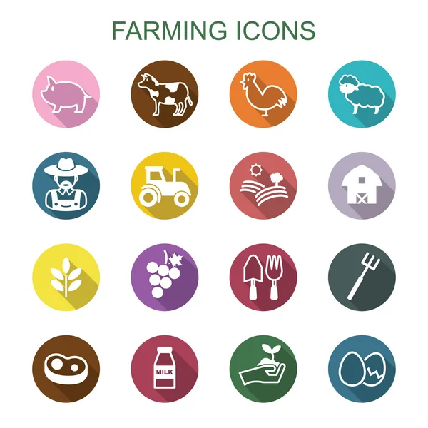 Agriculture longue ombre icônes — Image vectorielle