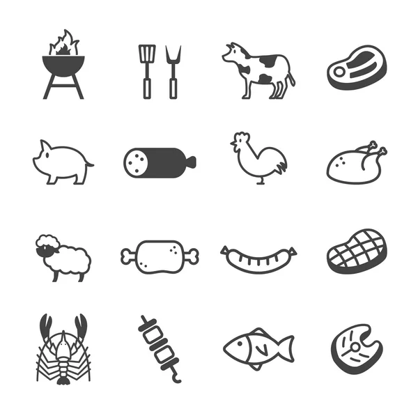 Pictogrammen van vlees en barbecue — Stockvector