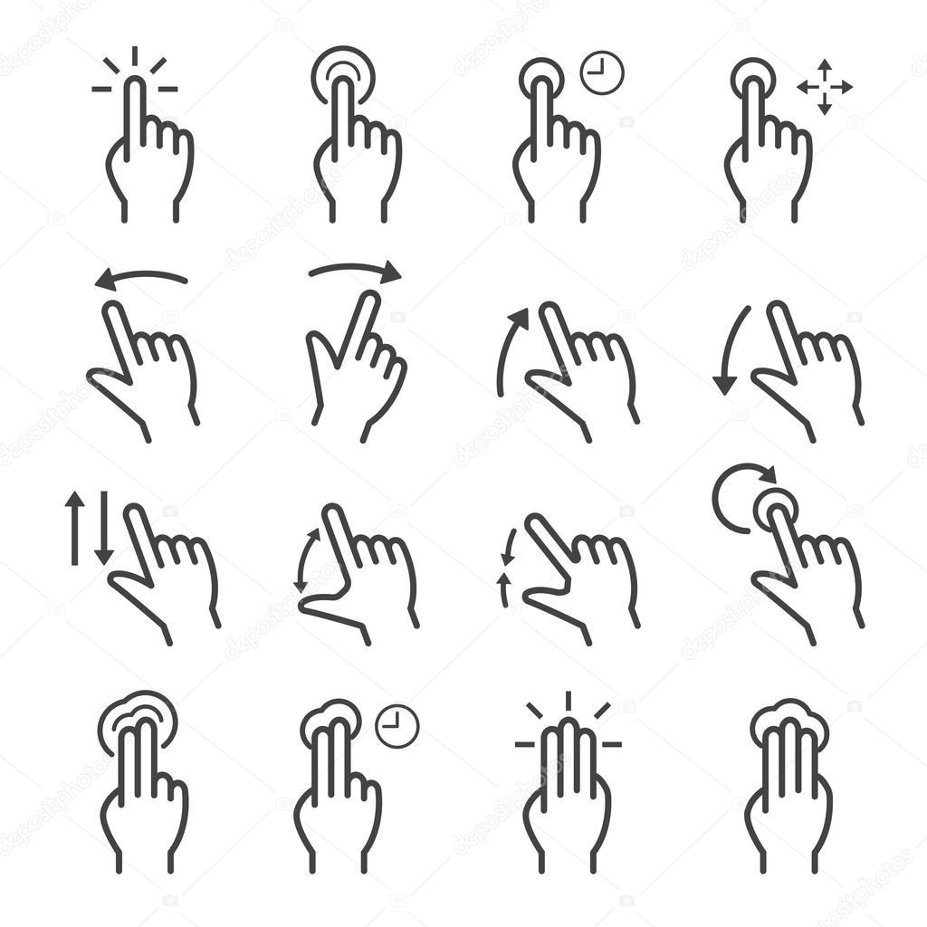 Touch screen icons, mono vector symbols