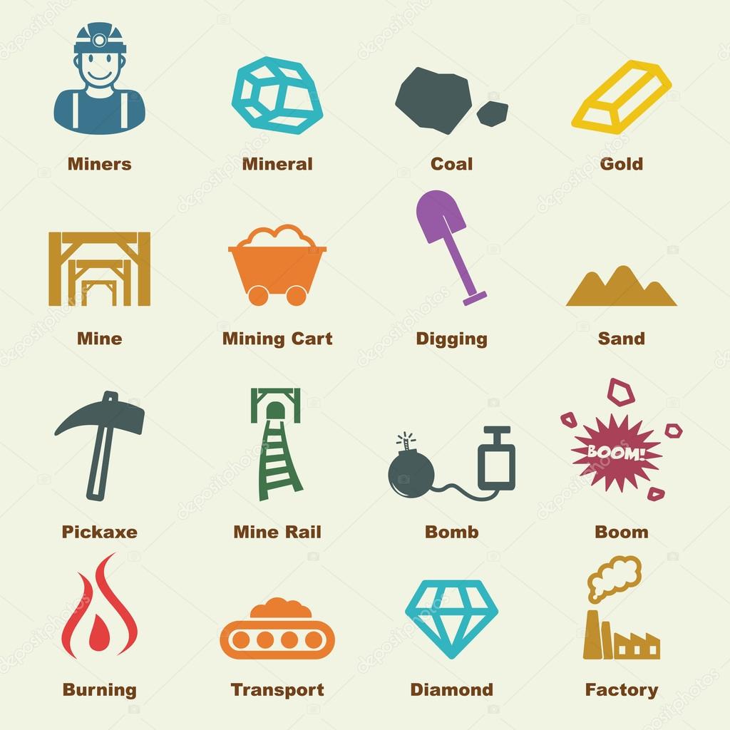 Mining elements, vector infographic icons