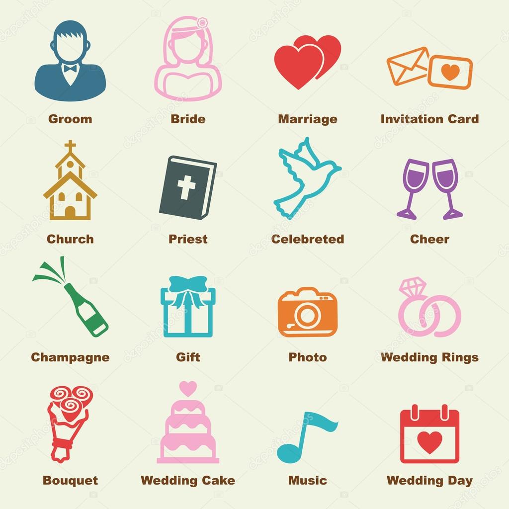 Wedding elements, vector infographic icons