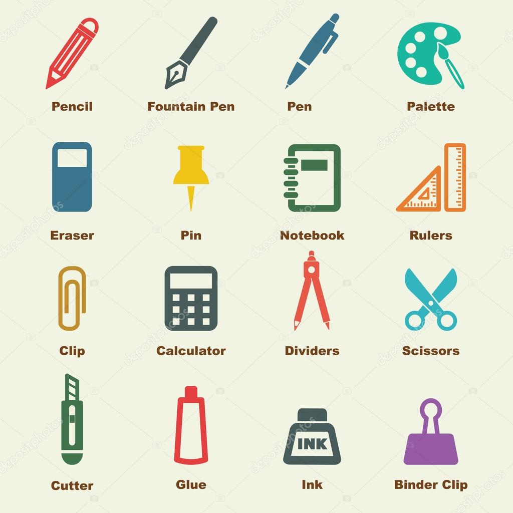 Stationery elements, vector infographic icons