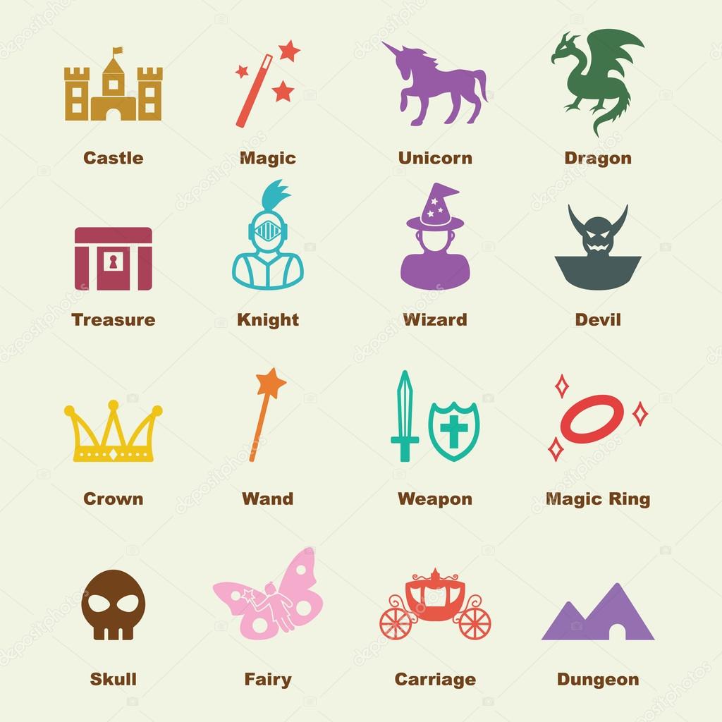 Fantasy elements, vector infographic icons