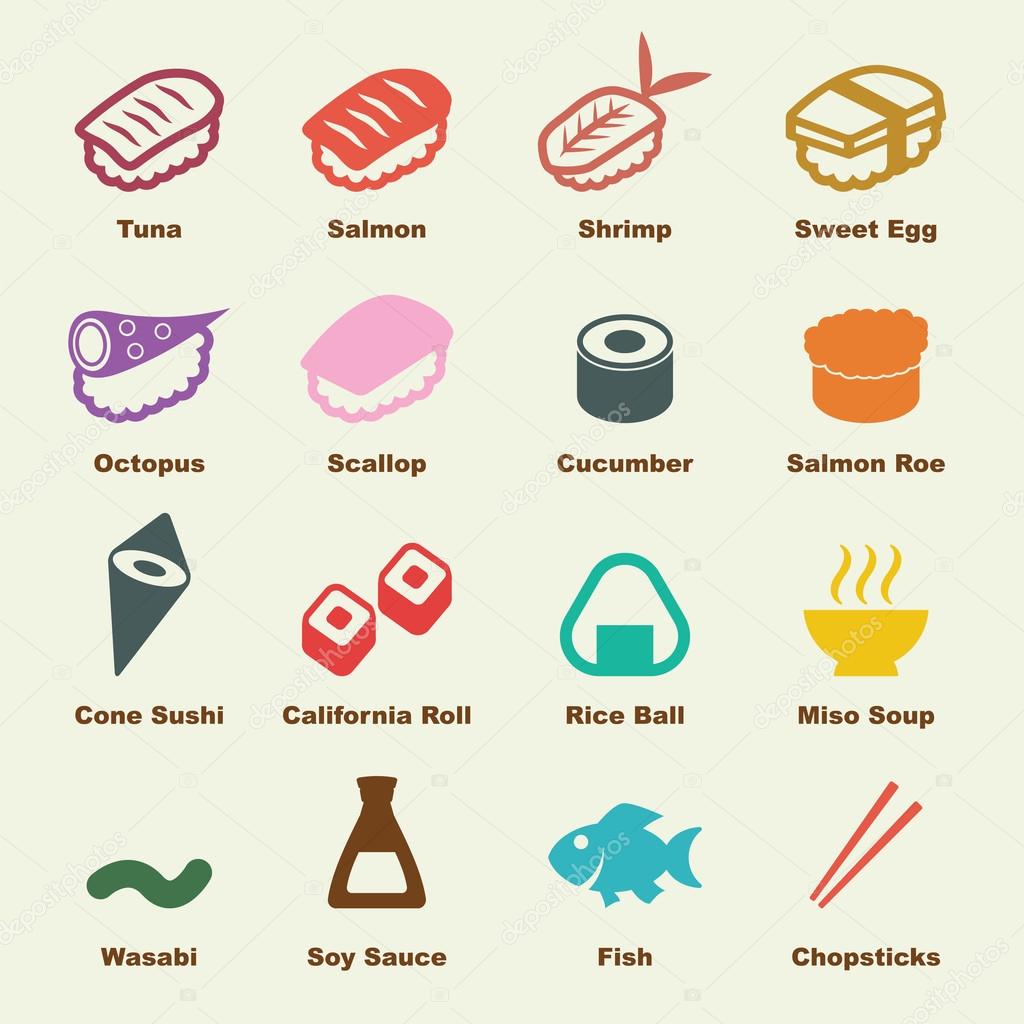 Sushi elements, vector infographic icons