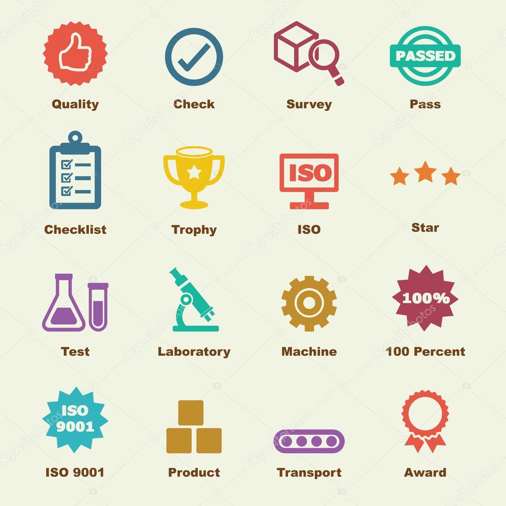 Quality control elements, vector infographic icons