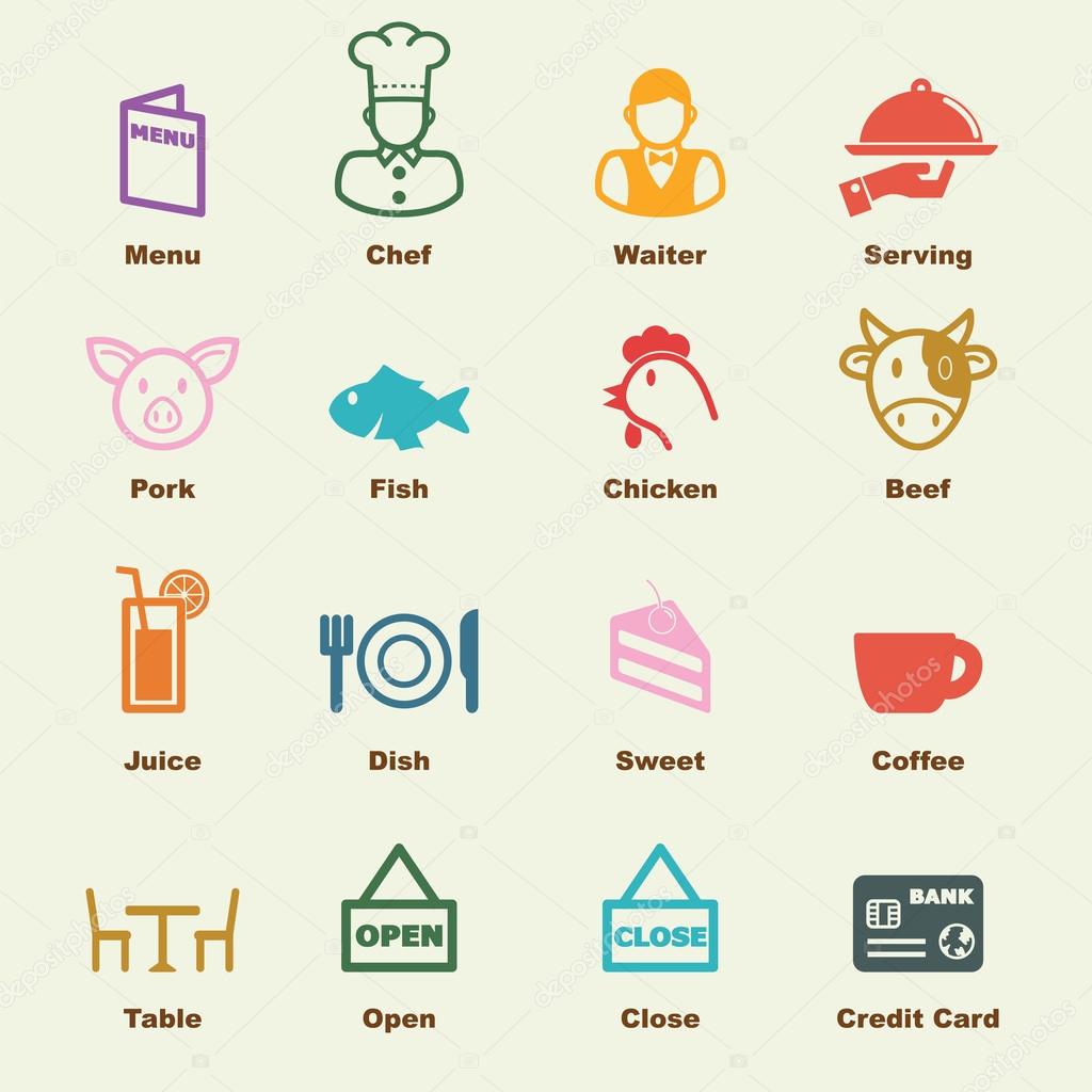 Restaurant elements, vector infographic icons