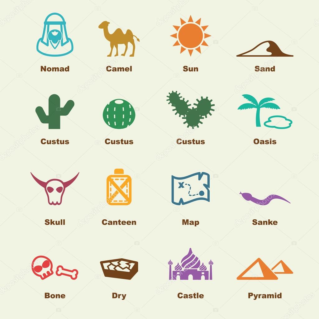 Desert elements, vector infographic icons