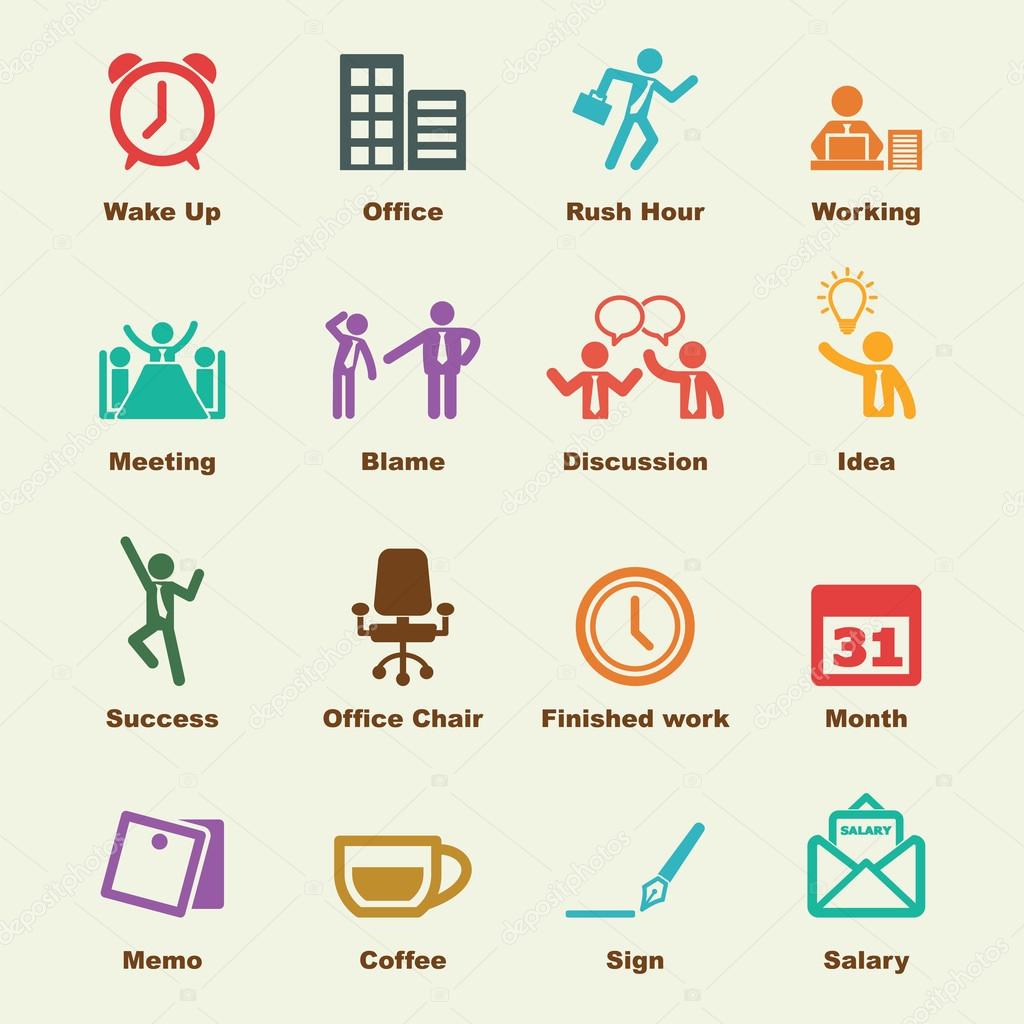 Office life elements, vector infographic icons