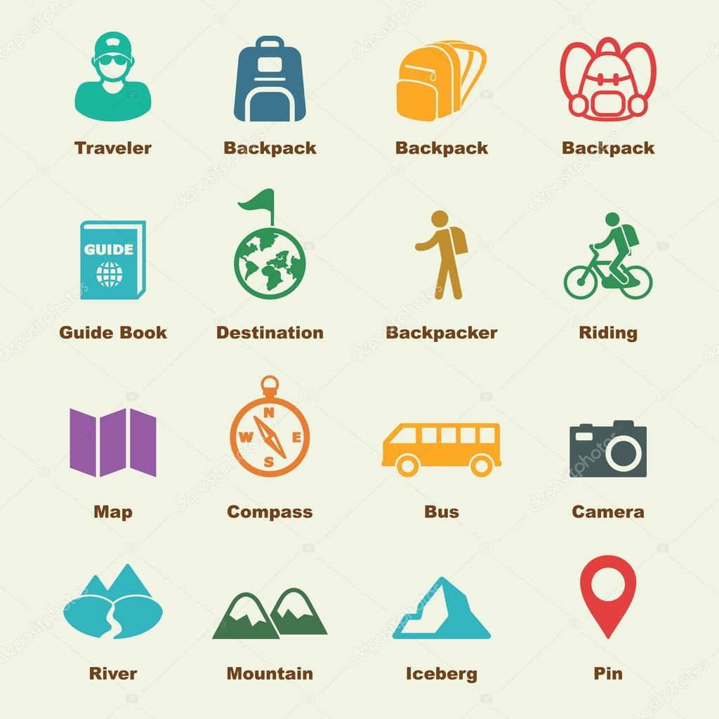 Backpack elements, vector infographic icons