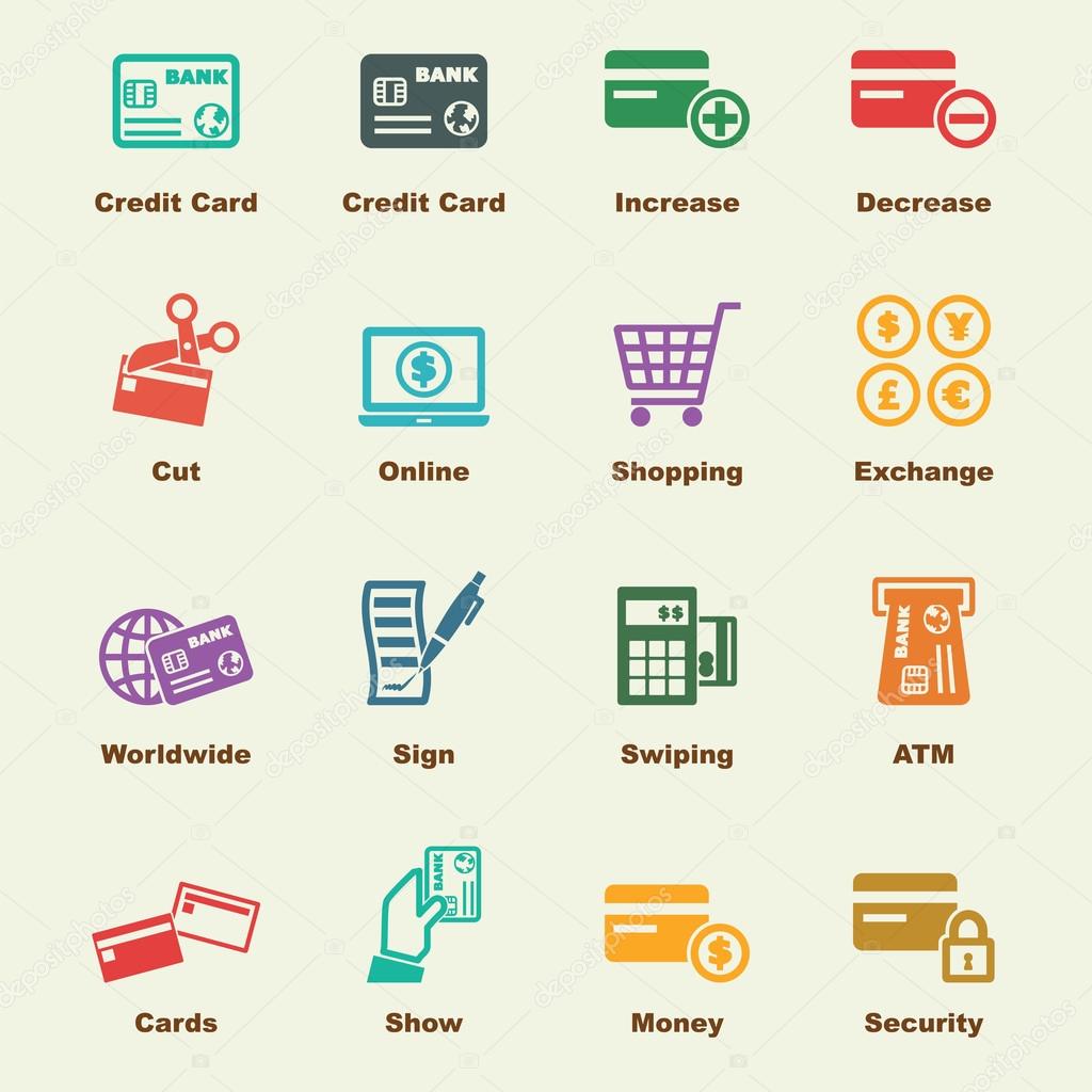 Credit card elements, vector infographic icons