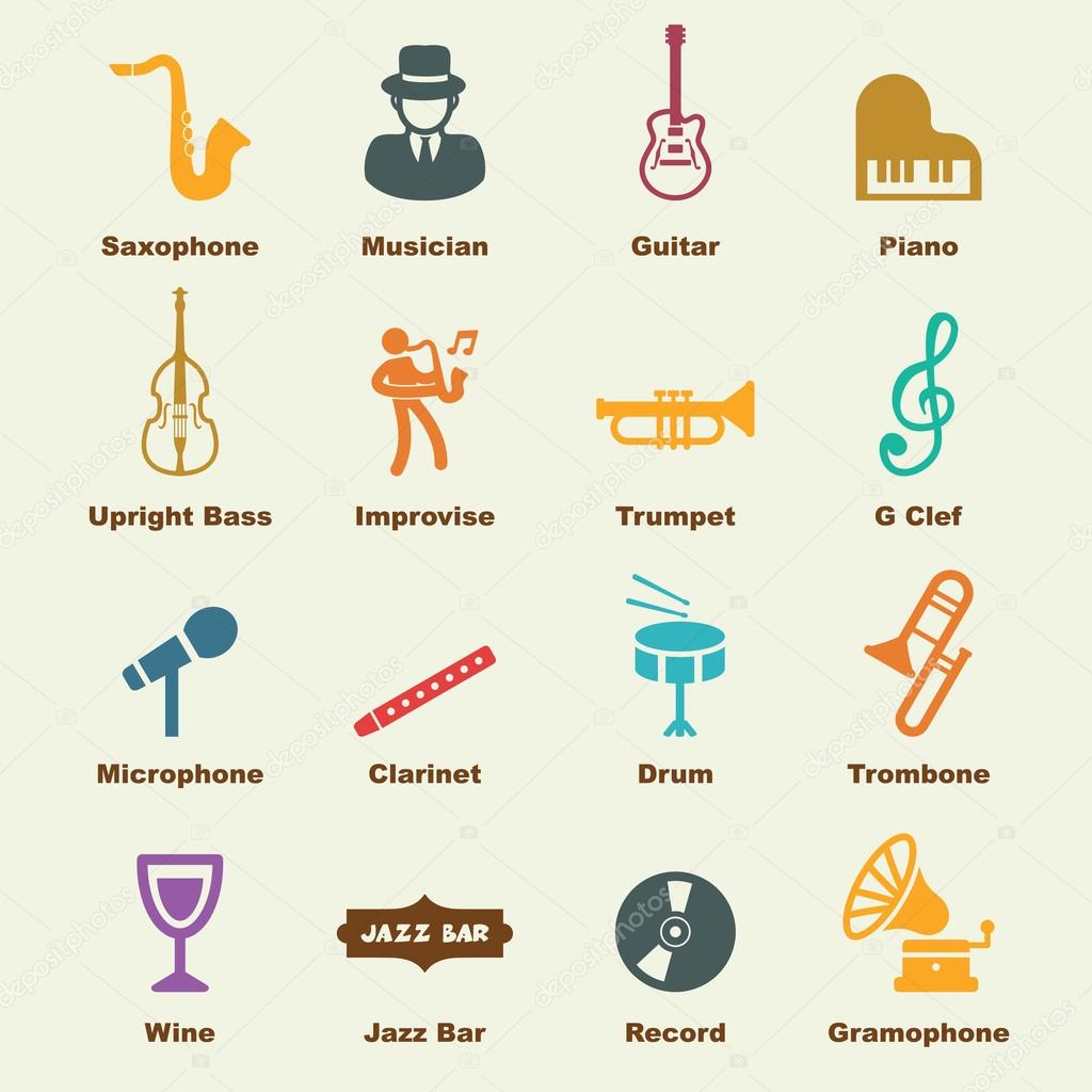 Jazz elements, vector infographic icons