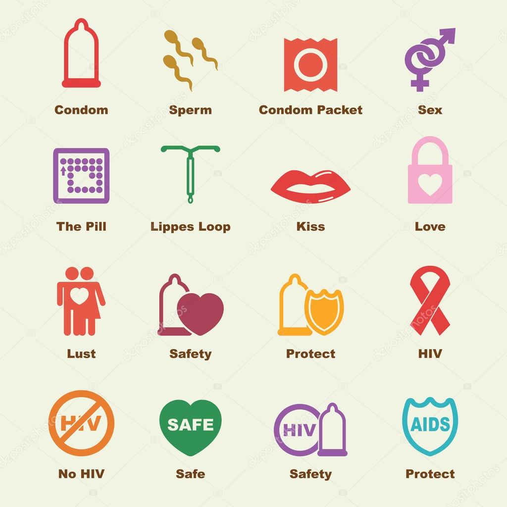 Safe sex elements, vector infographic icons