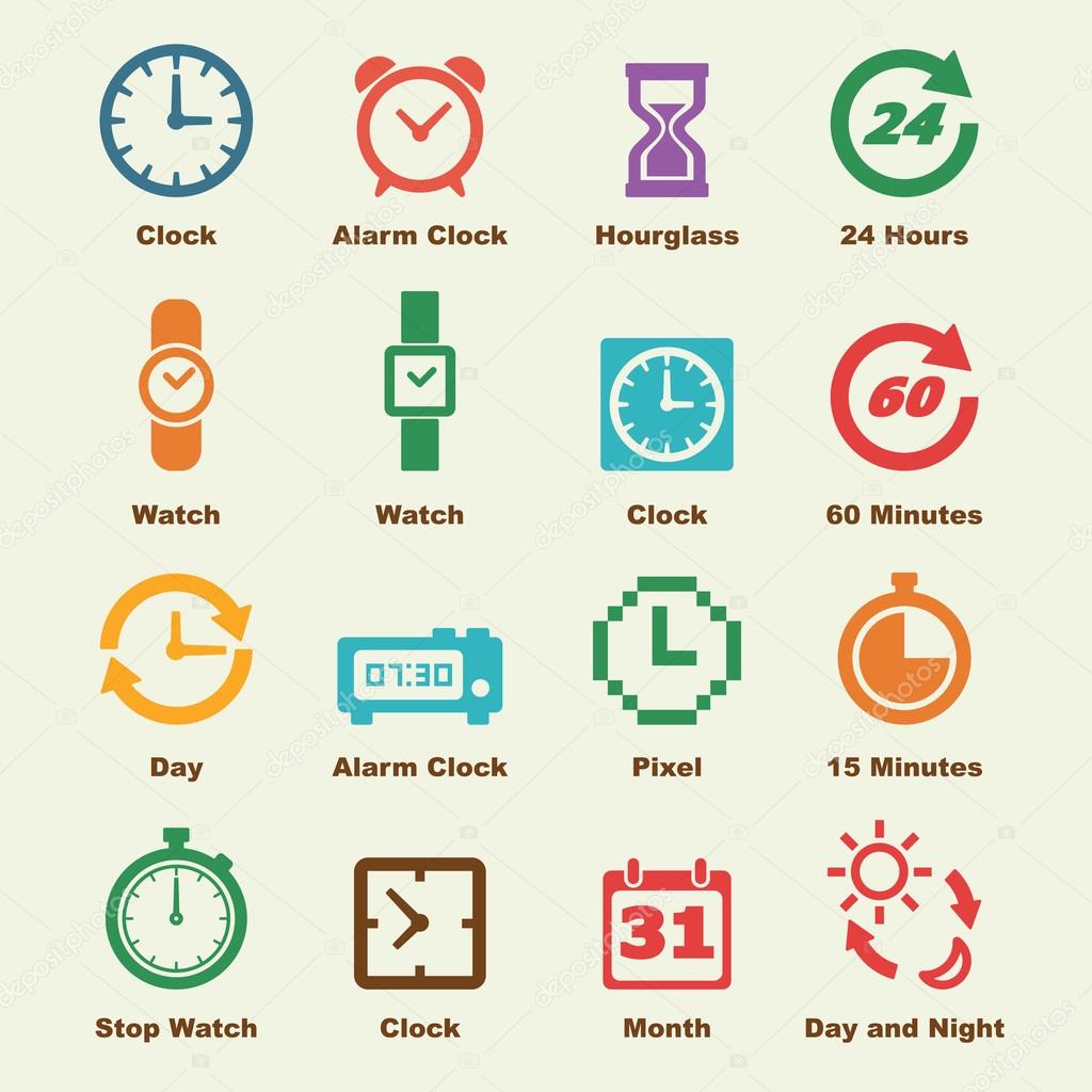 Time elements, vector infographic icons