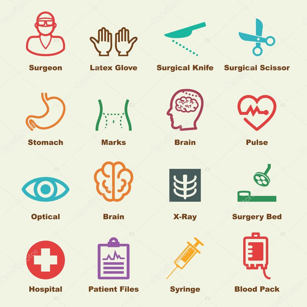 Surgery elements, vector infographic icons