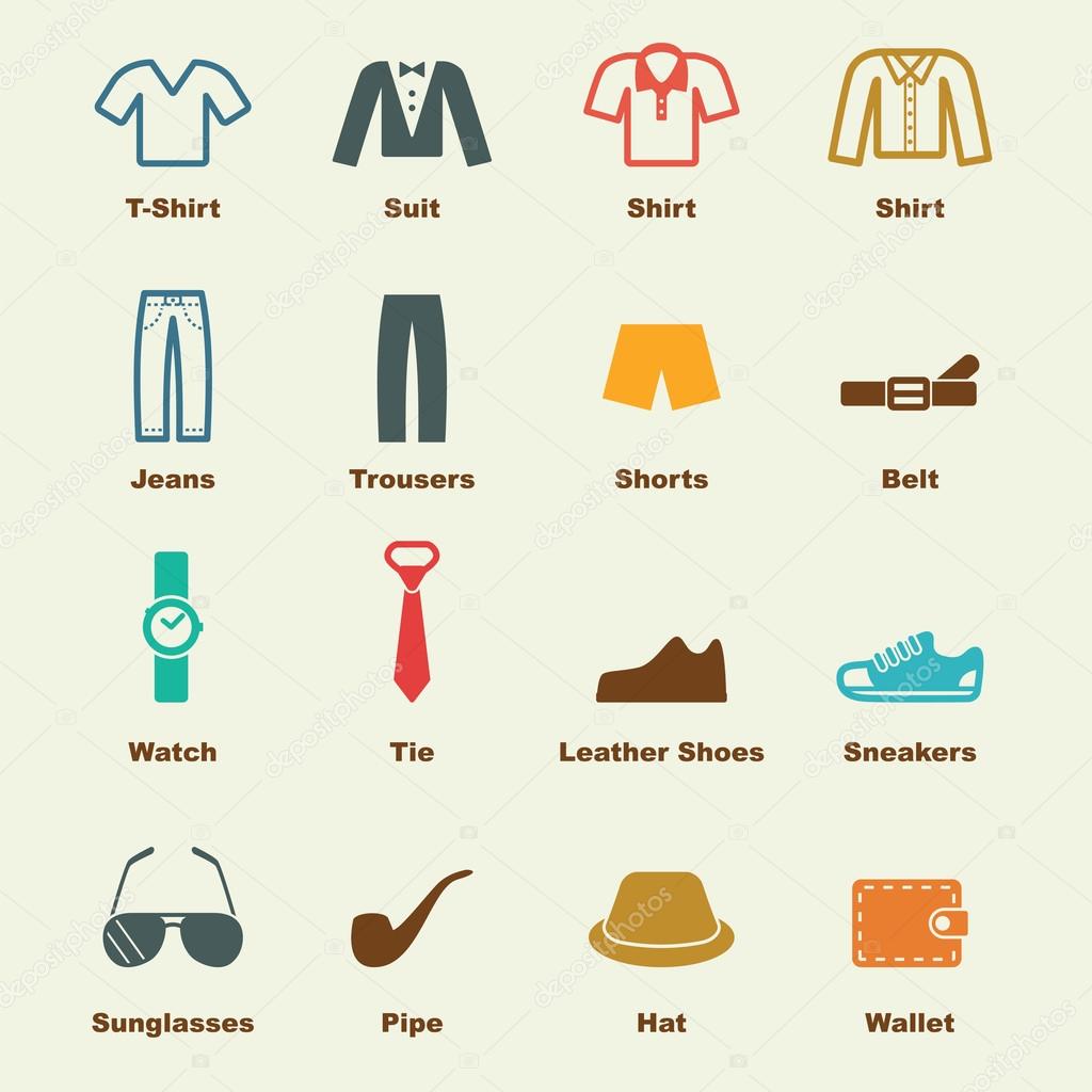 Menswear elements, vector infographic icons