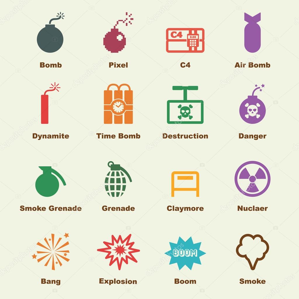 Bomb elements, vector infographic icons