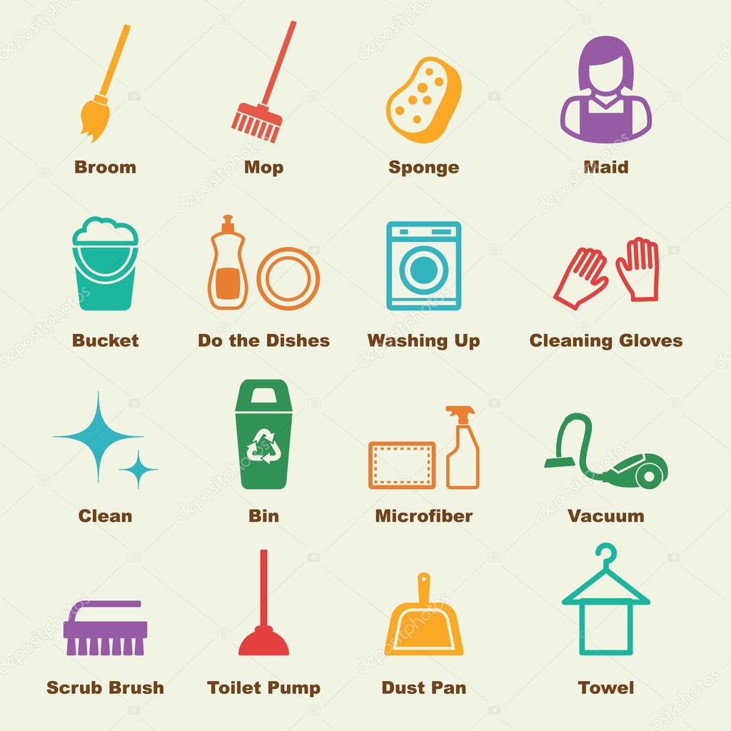 Cleaning elements, vector infographic icons