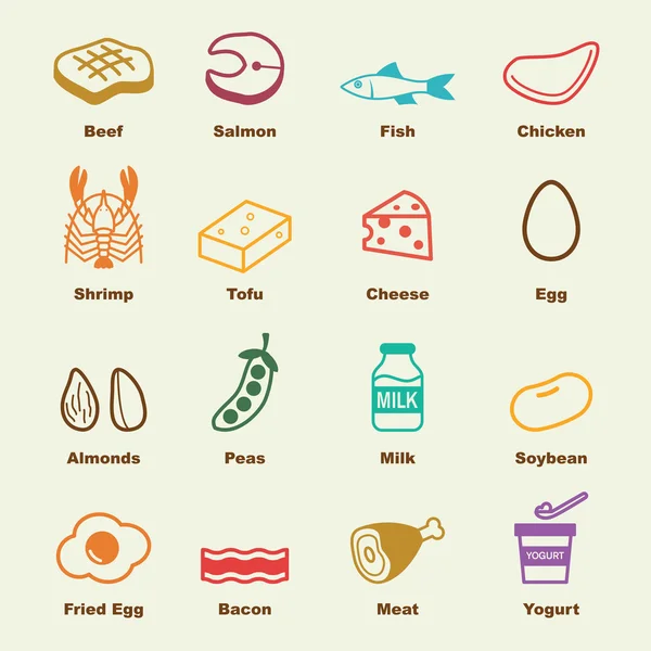 Elementi alimentari proteici — Vettoriale Stock