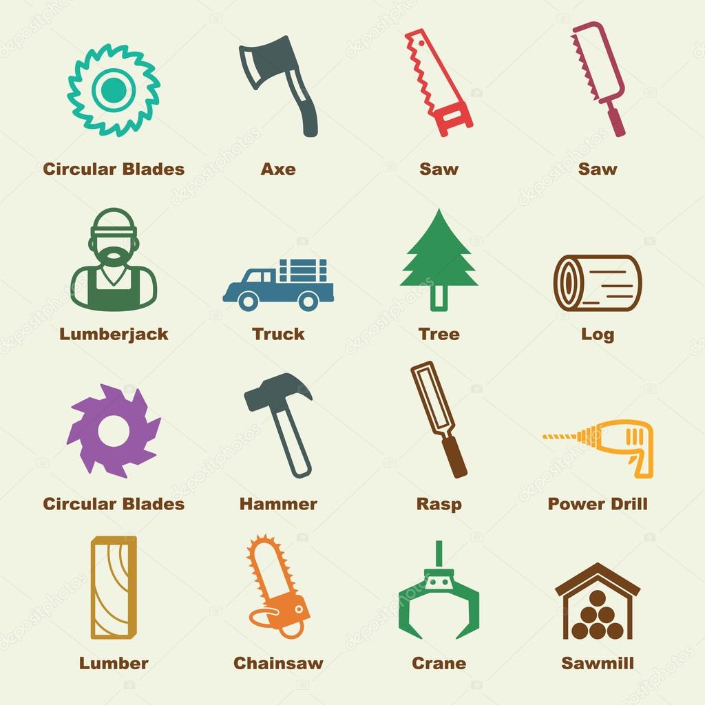 Sawmill elements, vector infographic icons