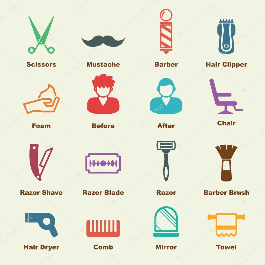Barber elements, vector infographic icons