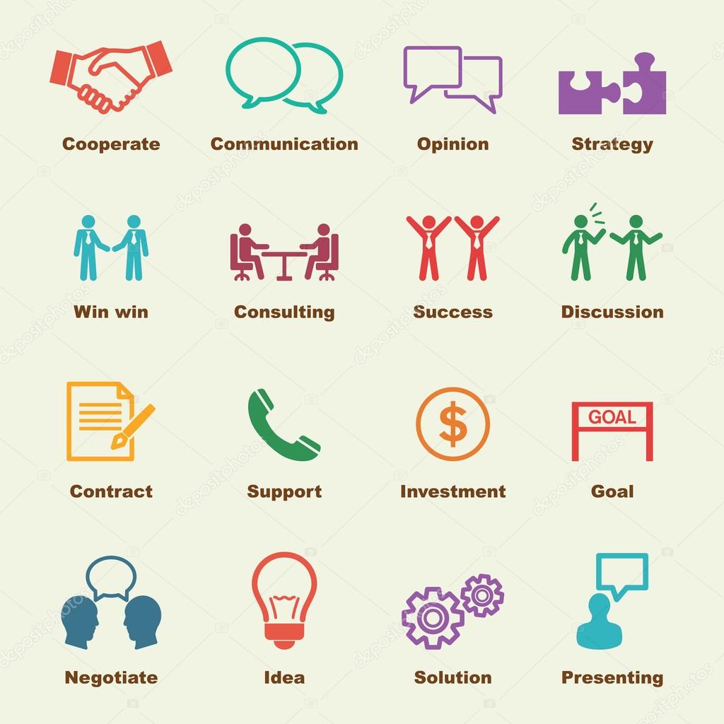 Negotiation elements, vector infographic icons