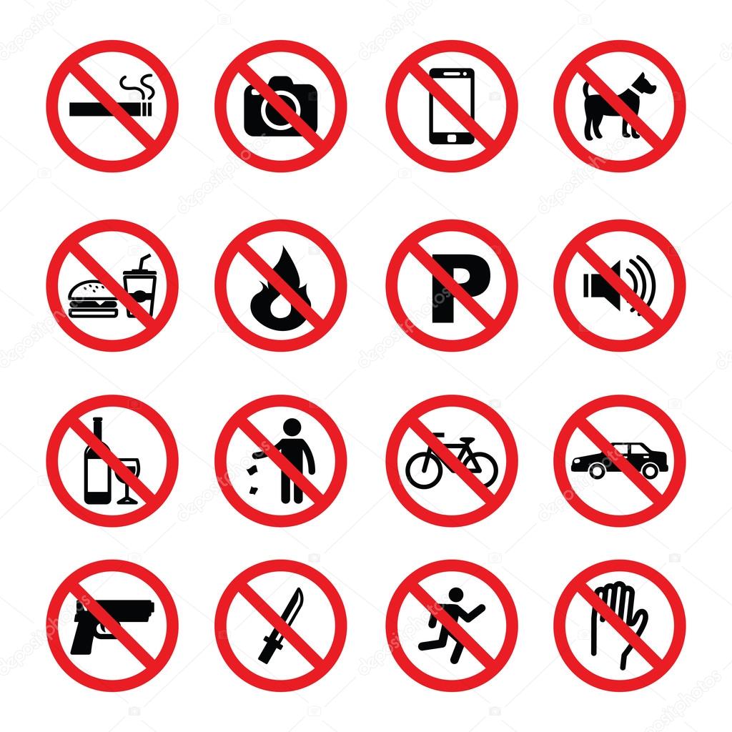 Set of prohibition sign, vector symbols
