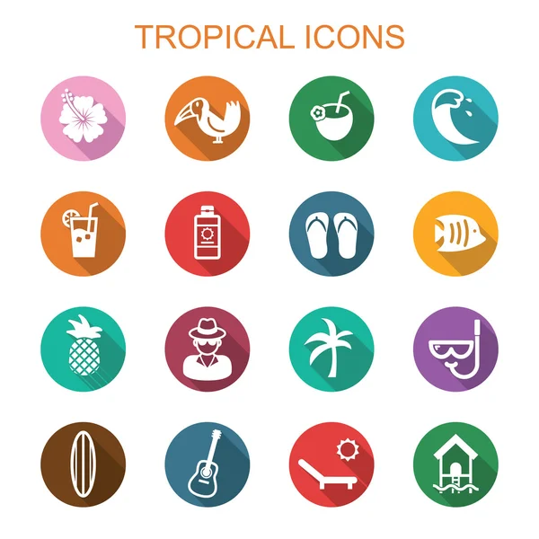 Iconos de sombra larga tropical — Vector de stock