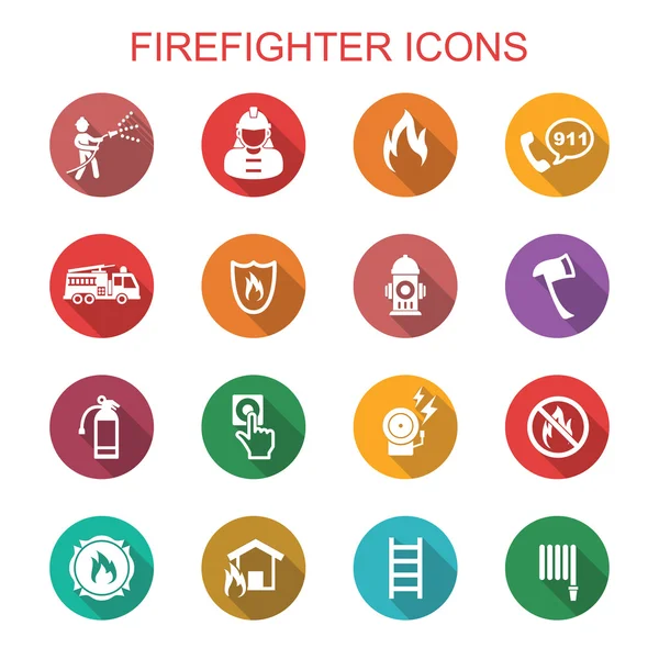 Bombero largo sombra iconos — Vector de stock