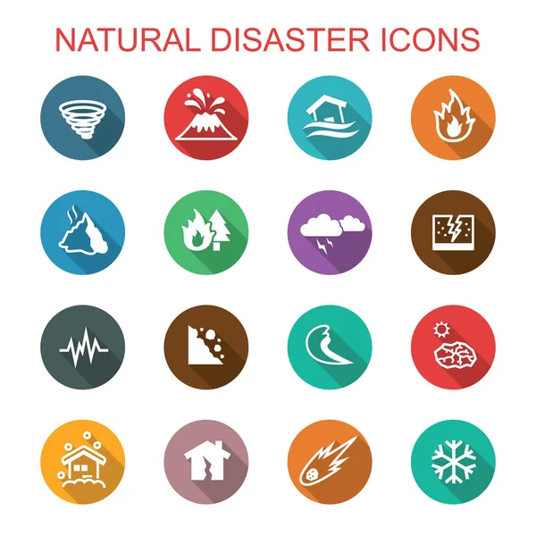 Natural disaster long shadow icons — Stock Vector