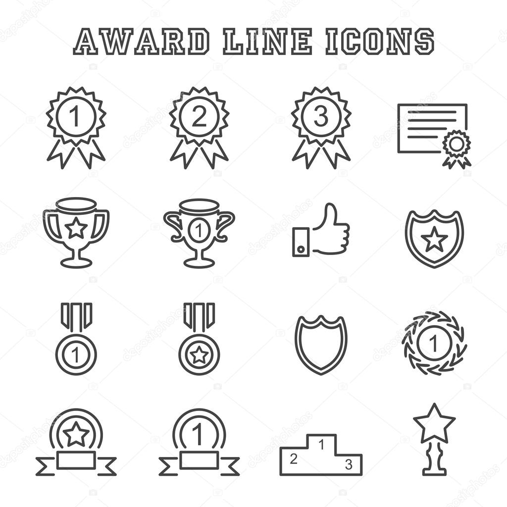 Award line icons, mono vector symbols