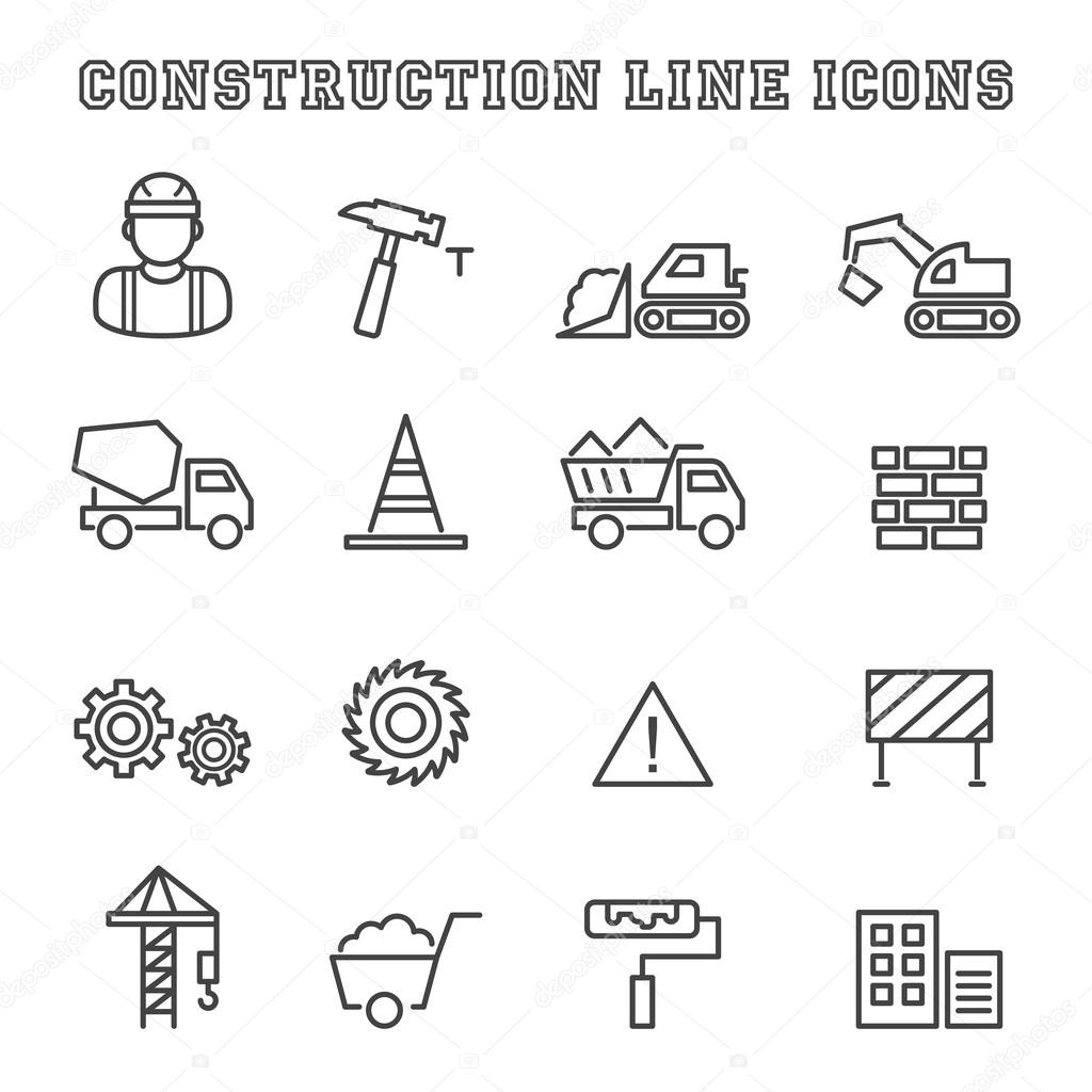 Construction line icons, mono vector symbols