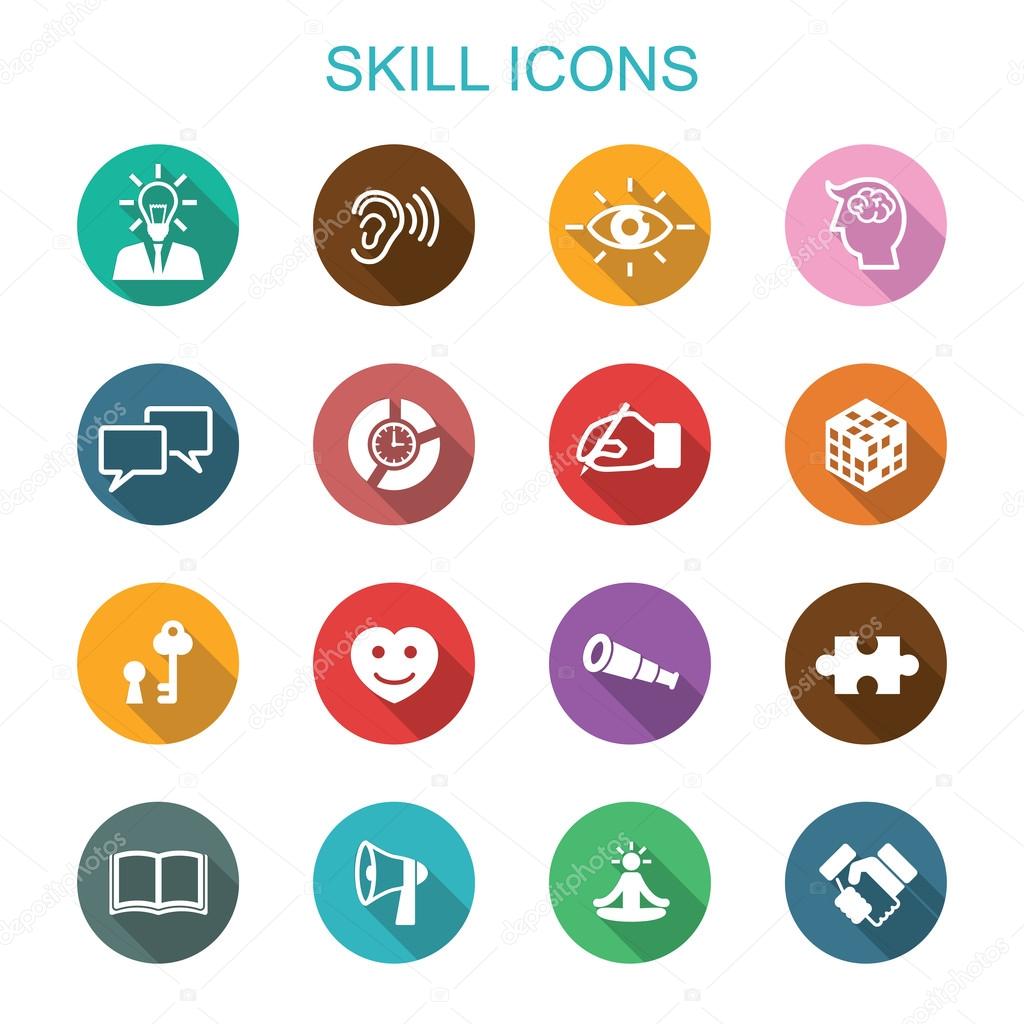 Skill long shadow icons, flat vector symbols
