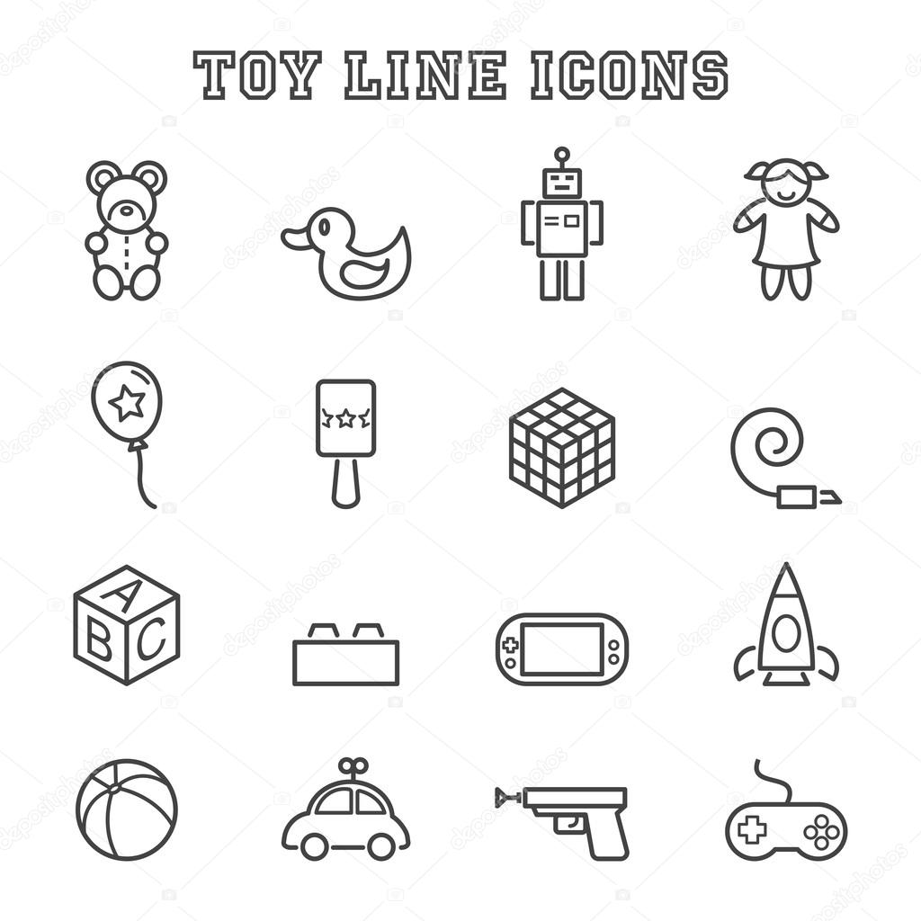 Toy line icons, mono vector symbols