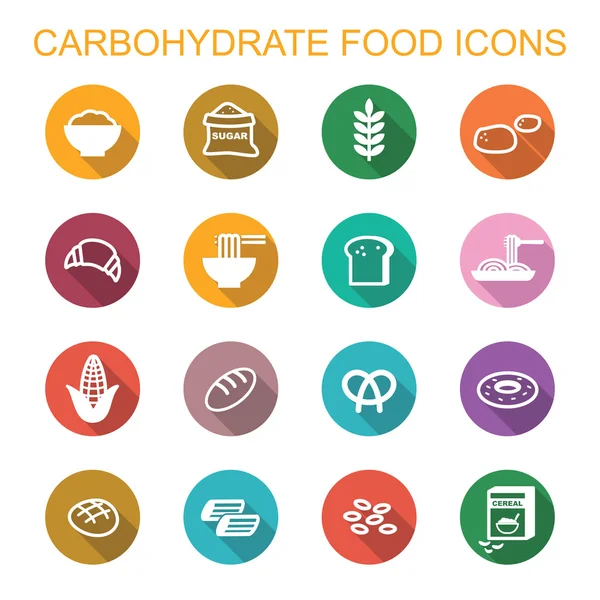 Carbohydrate food long shadow icons — Stock Illustration Carbohydrate food long shadow icons Vector Graphics