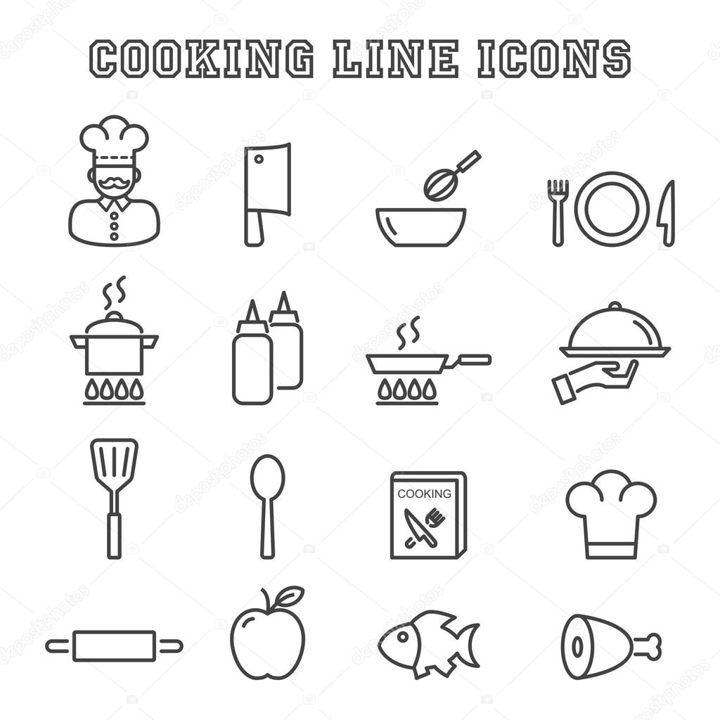 Cooking line icons, mono vector symbols