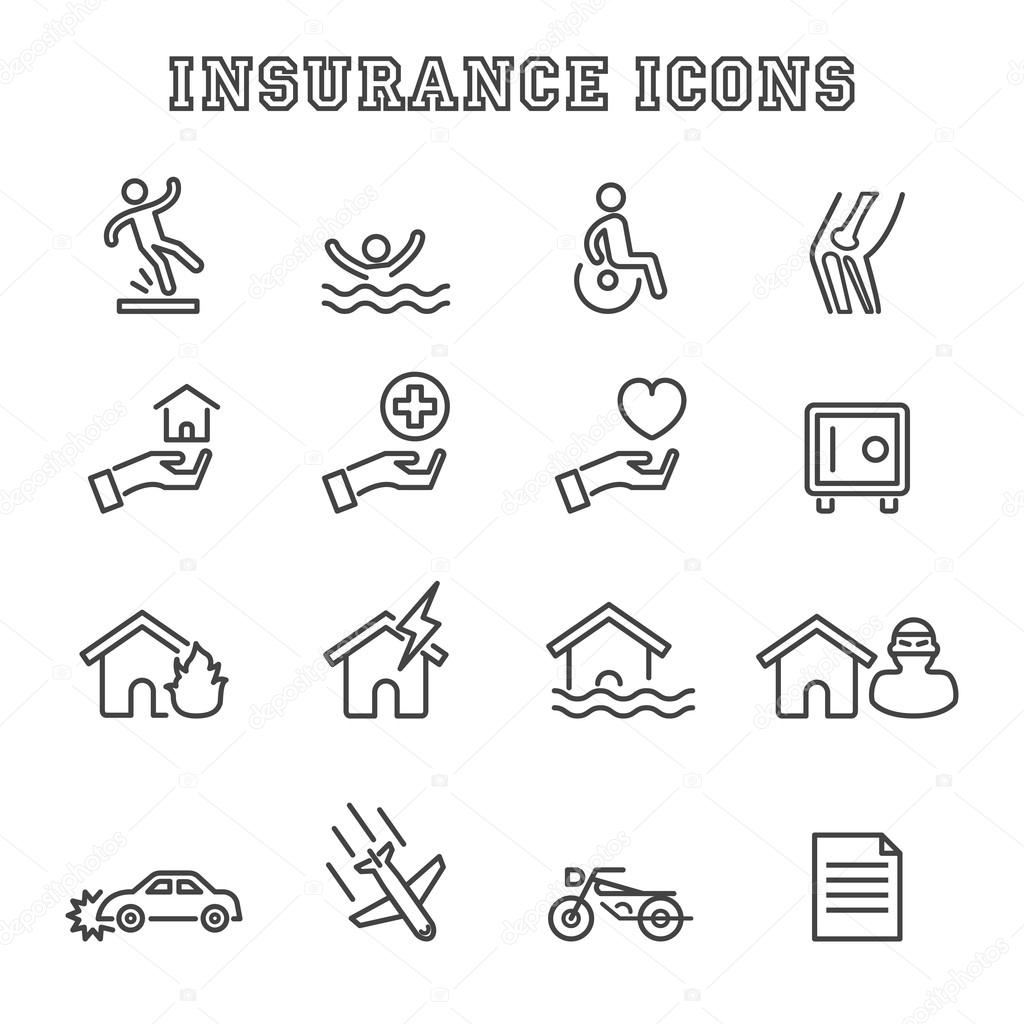 Insurance line icons, mono vector symbols