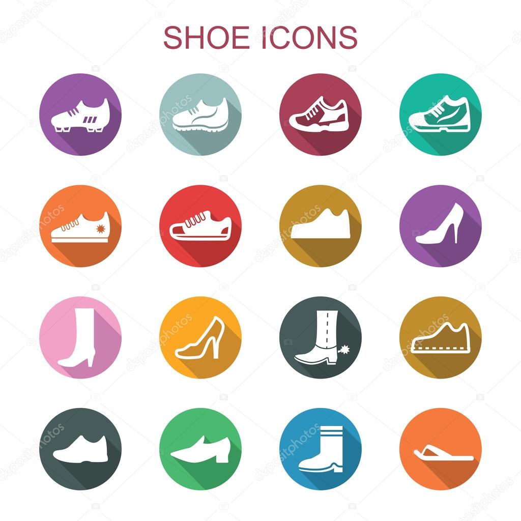 Shoe long shadow icons, flat vector symbols