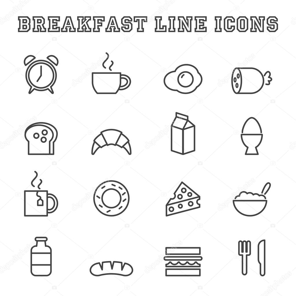 Breakfast line icons, mono vector symbols