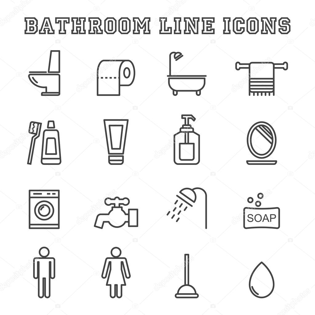 Bathroom line icons, mono vector symbols