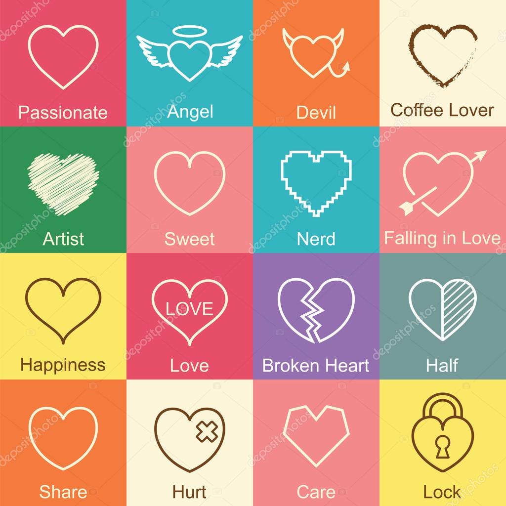 Valentine heart outline design, vector infographic elements