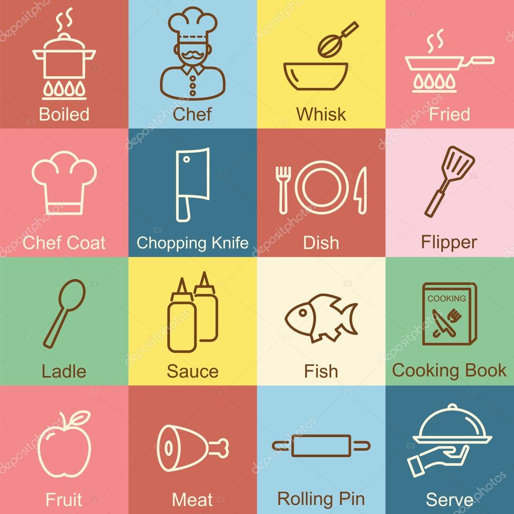 Cooking outline design, vector infographic elements