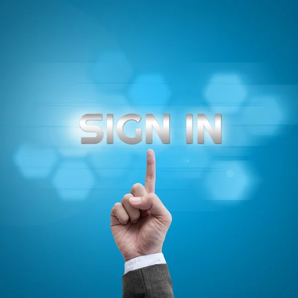 Businessman hand working with modern computer interface as Sign — Stock Photo, Image