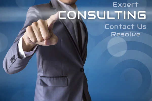 Affärsman tryck Consulting företag konceptuella — Stockfoto